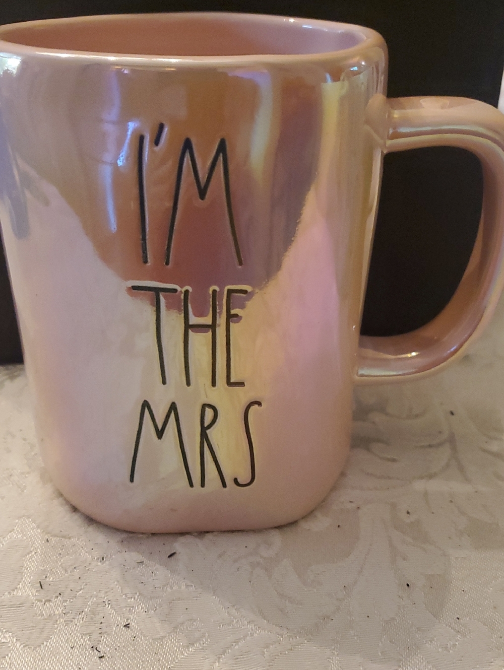Rae Dunn Pink Iridescent "I'm The Mrs" Ceramic Mug